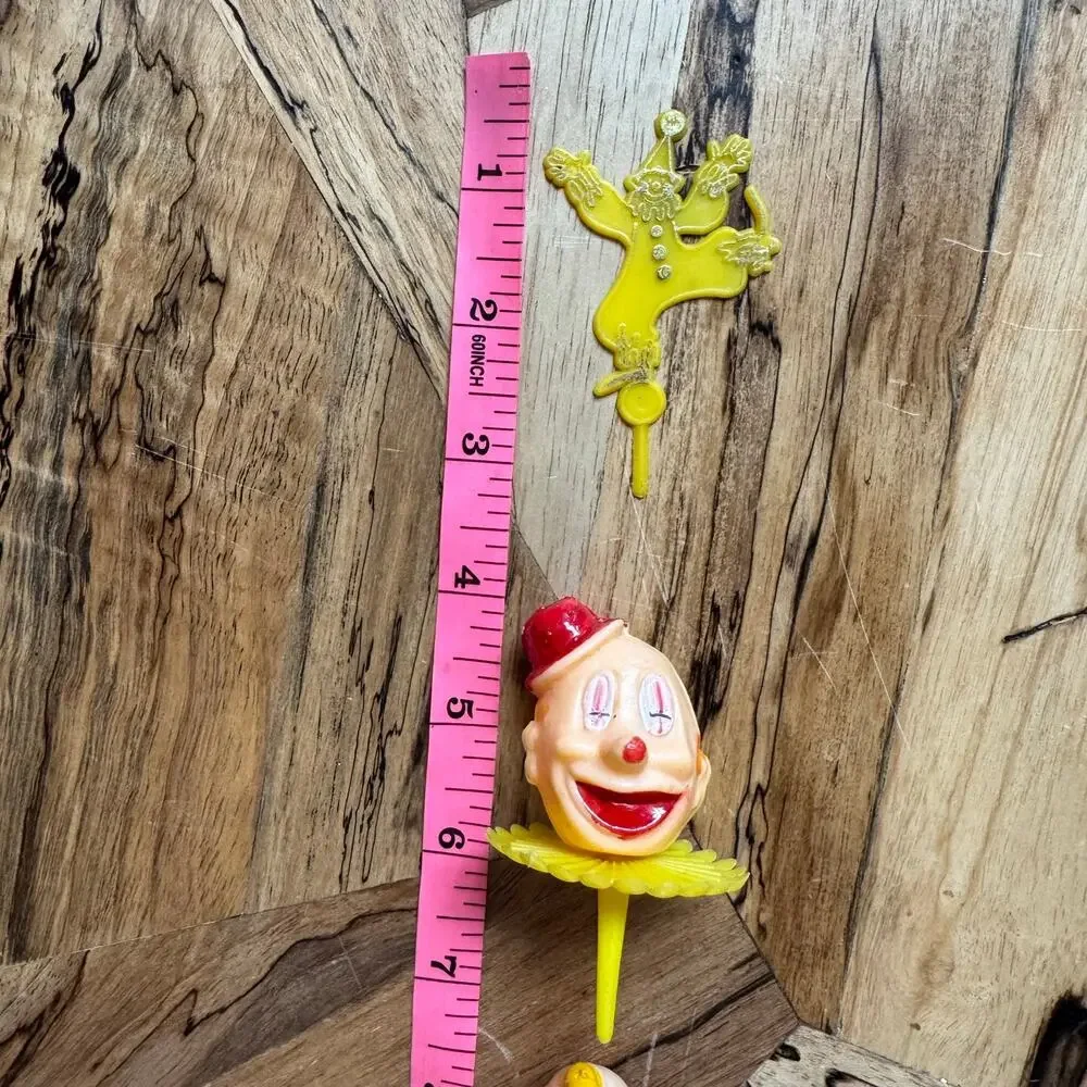 Vintage Plastic Clown Cupcake Picks, Retro Circus Cake Toppers Lot, 1970s 1980s